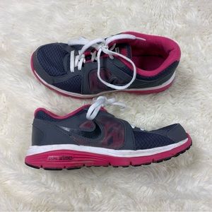 Nike Dual Fusion Run Pink and Gray Lace Up Athletic Shoes